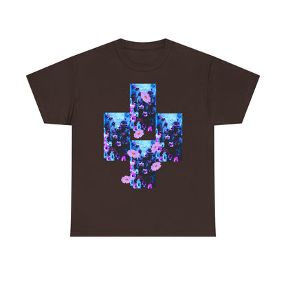 Floral Blue Cross T-Shirt — Vintage Indie Floral Graphic Tee