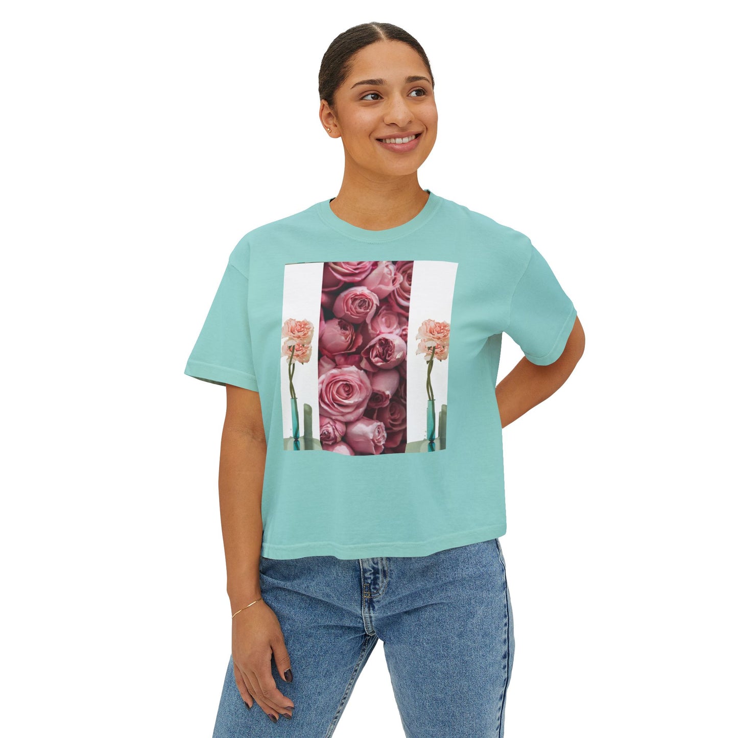 ROSE COLUMNS Women's Boxy Tee, Perfect for Spring, Casual Wear, Gift for Her, Everyday Chic, Comfort Fashion