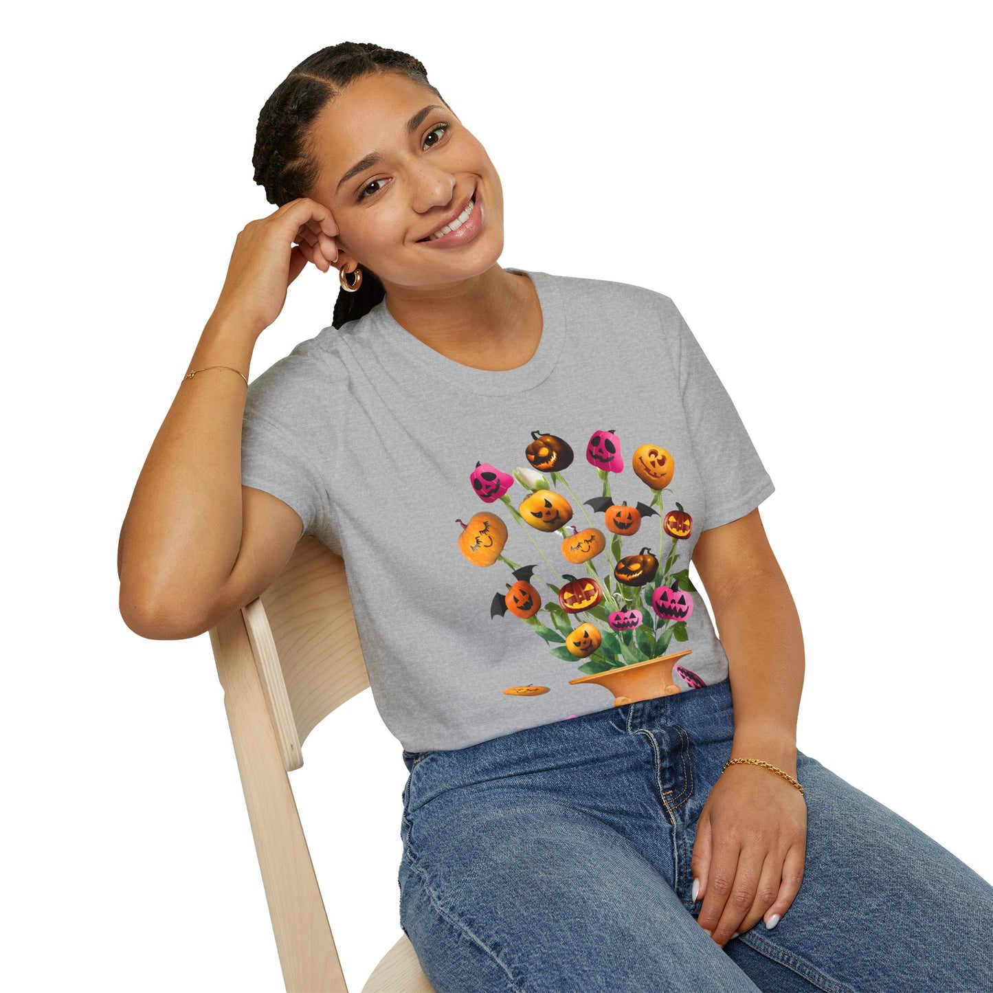 Halloween Pumpkin Bouquet T-Shirt, Cute Fall Tee, Unisex Graphic Shirt, Ideal for Halloween Parties, Seasonal Gift Idea
