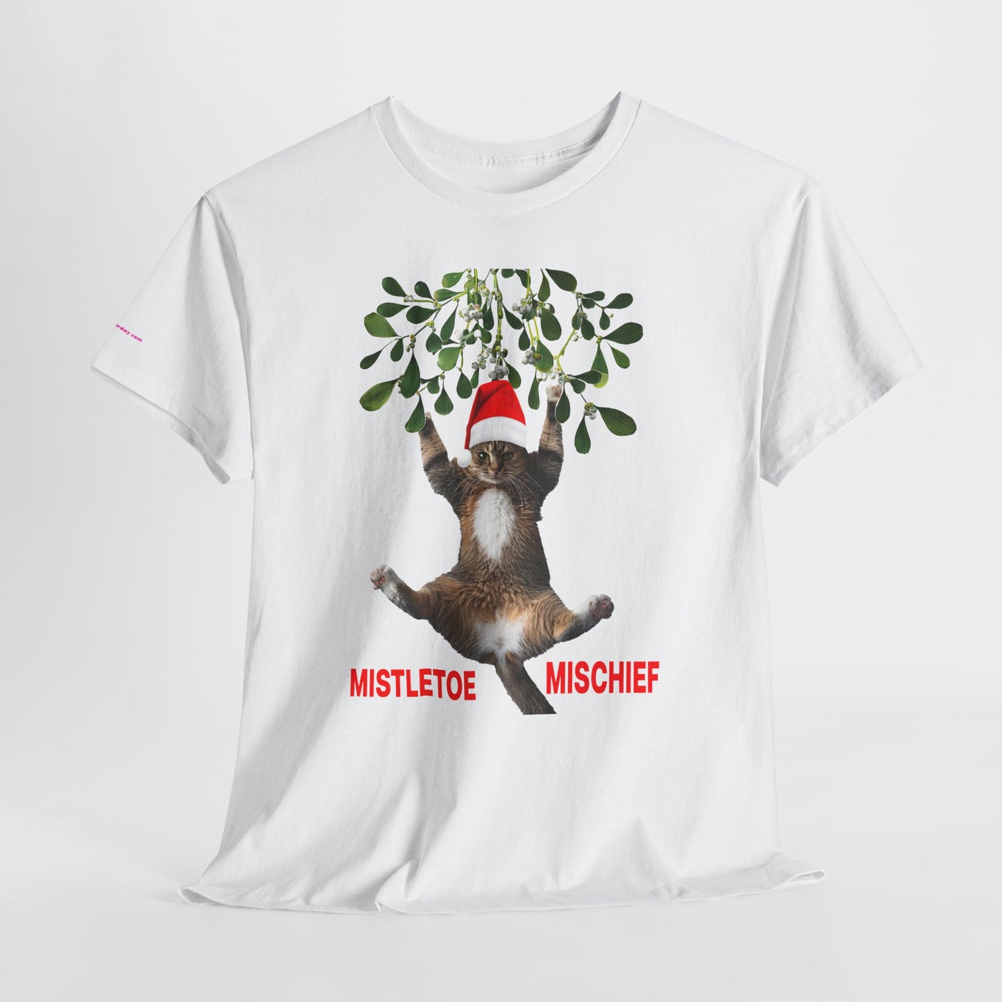Christmas Cat & Mistletoe Tee — "Mistletoe Mischief" Holiday T-Shirt