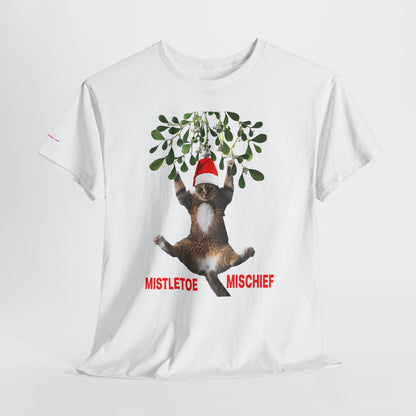 Christmas Cat & Mistletoe Tee — "Mistletoe Mischief" Holiday T-Shirt