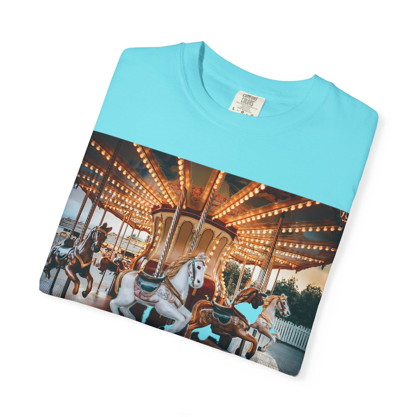 Vintage Full Carousel Horse Design Garment-Dyed T-shirt