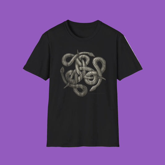 Serpent Entwined Design T-Shirt - Unisex Softstyle Apparel for Nature Lovers