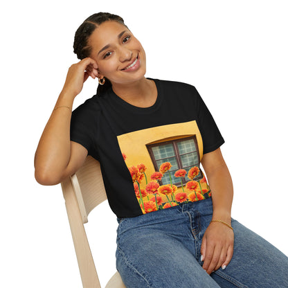 Vibrant Flower Catalina Window Tee - Unisex Softstyle T-Shirt, Floral Graphic Shirt, Spring Fashion, Gift Idea, Art Lover's Top, Summer Outfit