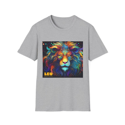 Colorful Leo Unisex Softstyle T-Shirt, Lion Graphic Tee for Animal Lovers, Astrology Shirt, Bold Art Wear, Gift for Leo Zodiac Fans