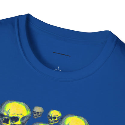 Neon Skull Cluster T-Shirt — Retro Grunge Graphic Tee for Halloween & Streetwear