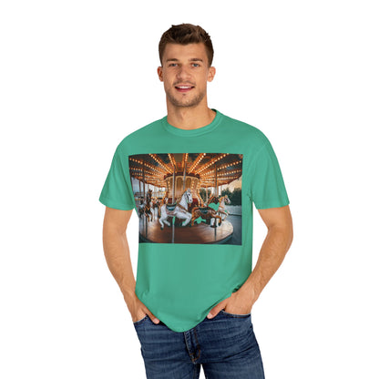 Vintage Full Carousel Horse Design Garment-Dyed T-shirt