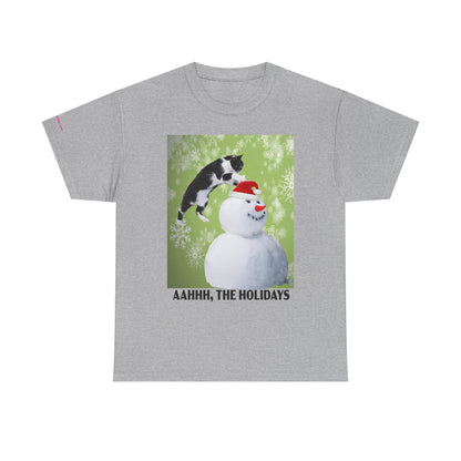 Holiday Cat T‑Shirt – “Aahhh, The Holidays” Funny Snowman Cat Tee