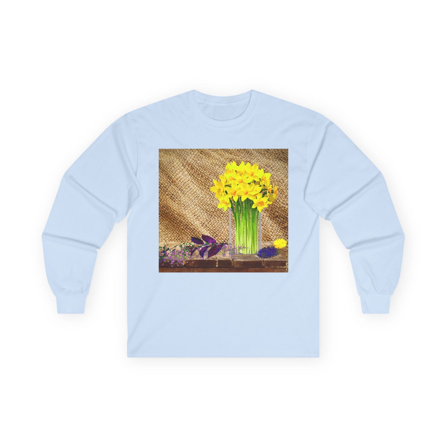 Burlap Floral Long Sleeve Tee - Perfect for Outdoor Gatherings, Gift for Garden Lovers, Spring Celebrations, Cozy Casual Wear