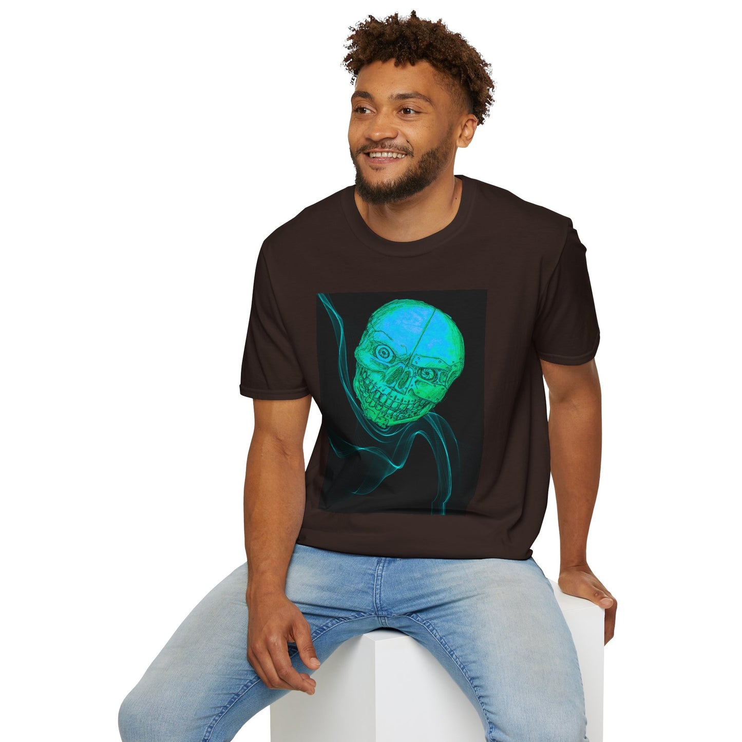 Glow-in-the-Dark floating vibe Skull T-Shirt, Creepy Halloween Tee, Unisex Softstyle Top, Spooky Gift for Teens, Unique Graphic Shirt