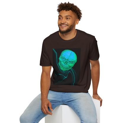 Glow-in-the-Dark floating vibe Skull T-Shirt, Creepy Halloween Tee, Unisex Softstyle Top, Spooky Gift for Teens, Unique Graphic Shirt