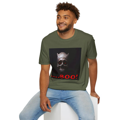 Spooky Skull BOO Halloween Tee, Unisex Softstyle T-Shirt, Halloween Apparel, Casual Ghost Shirt, October Fun Wear, Boo T-Shirt