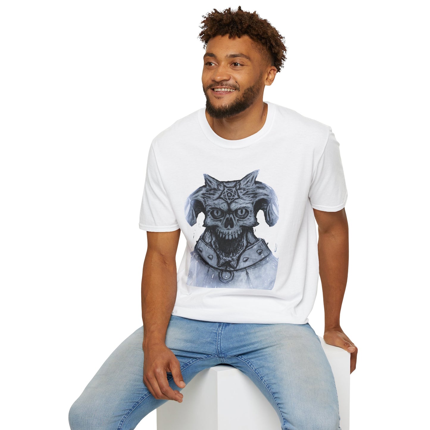 Edgy Graphic Tee: Unisex Softstyle T-Shirt with Skull Design, Art Lover Gift, Halloween Costume, Casual Wear, Unique Artwork Apparel
