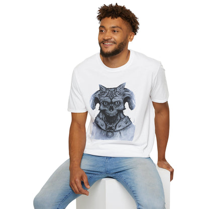 Edgy Graphic Tee: Unisex Softstyle T-Shirt with Skull Design, Art Lover Gift, Halloween Costume, Casual Wear, Unique Artwork Apparel