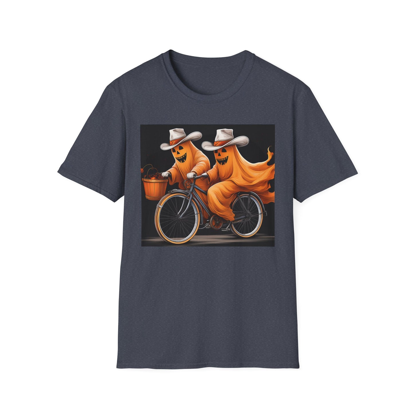 Funny cowboyGhost Bicycle T-Shirt | Halloween Tee for Kids, Unisex Festival Apparel, Ghostly Fun Wear, Spooky Season Gift