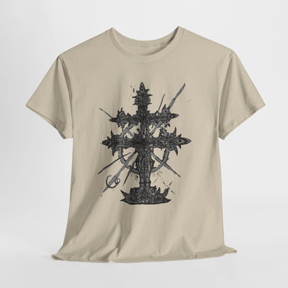 Gothic Cross Graphic T-Shirt — Dark Ornate Church Cross Tee