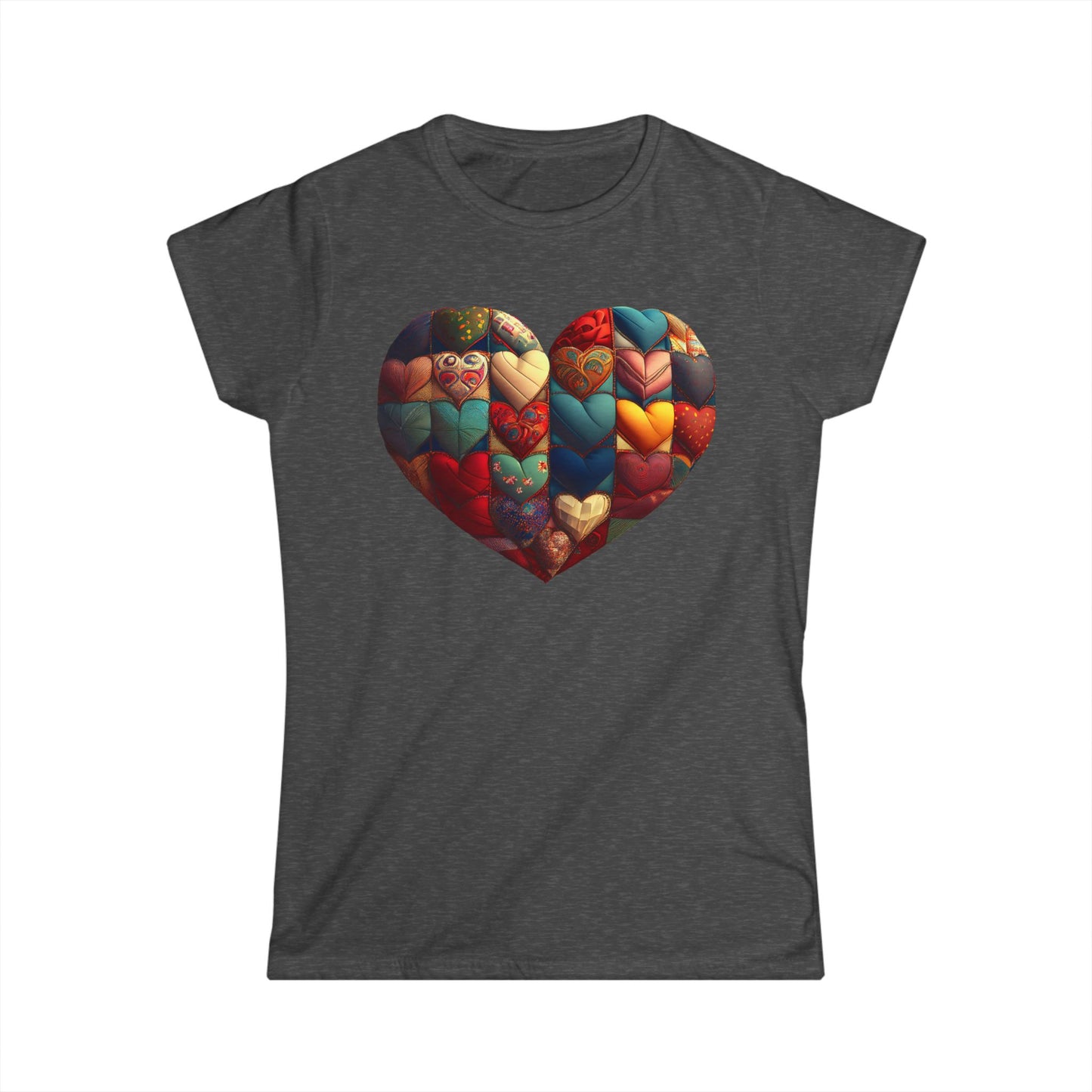 Women's Heart Patchwork Tee — Colorful Quilted Heart Graphic Shirt
