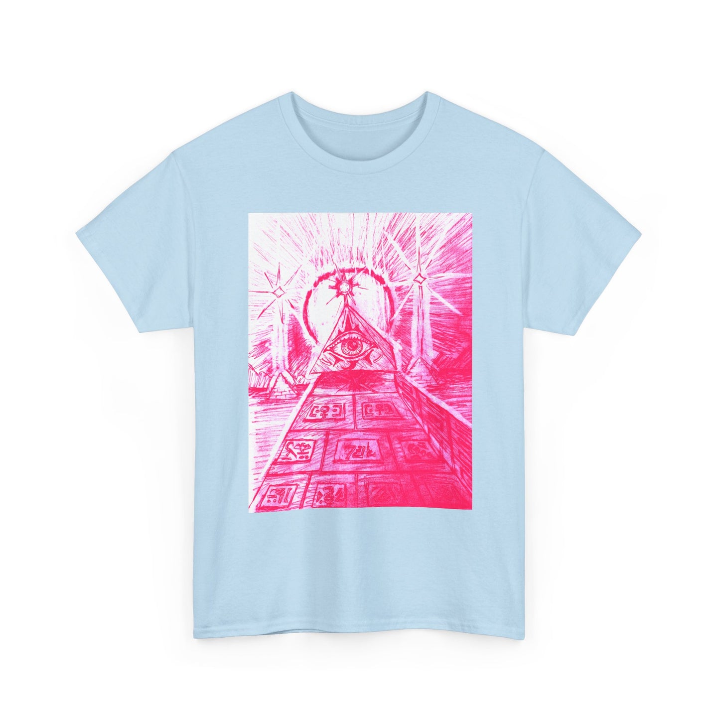 Pink Pyramid Eye Vibrant Artistic Unisex Heavy Cotton Tee | Creative Graphic Tee for Art Lovers, Casual Wear, Gifts, Festival Apparel, Statement Shirt