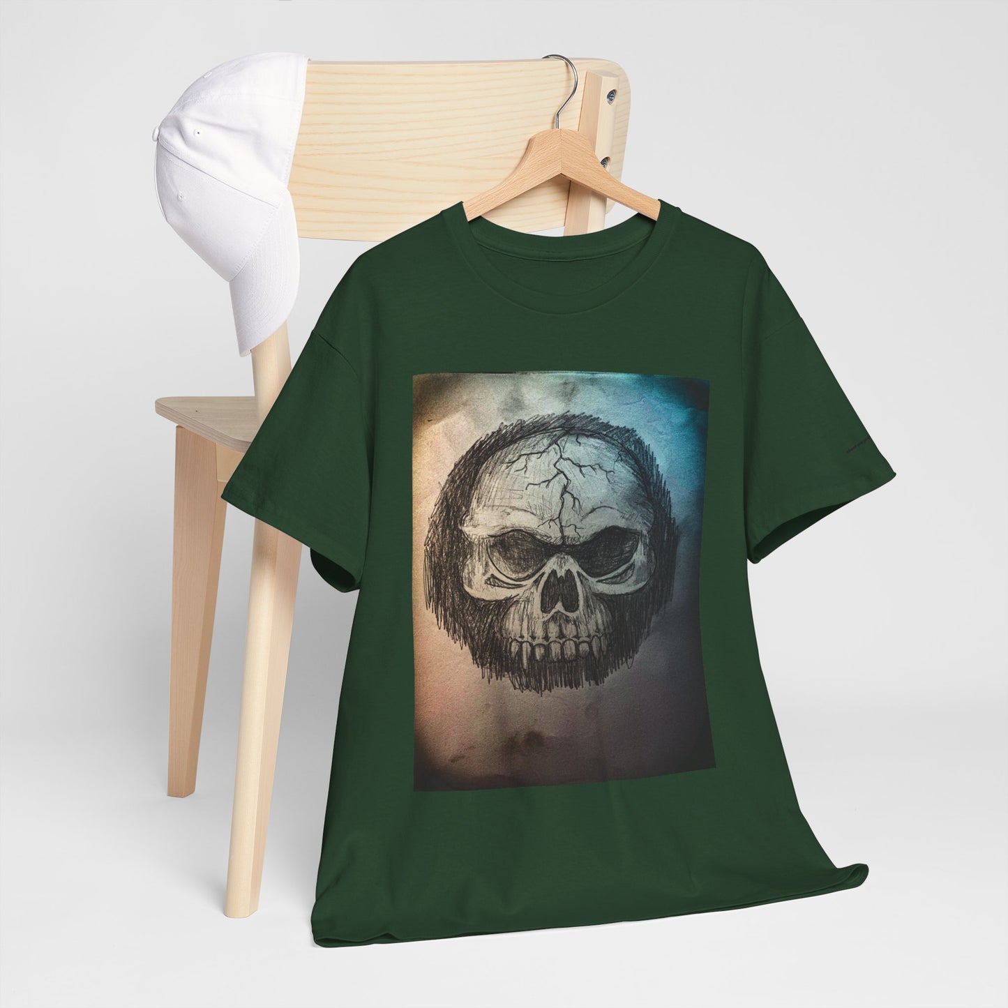 Skull Tee - Feathered Skull Hazy Border Design