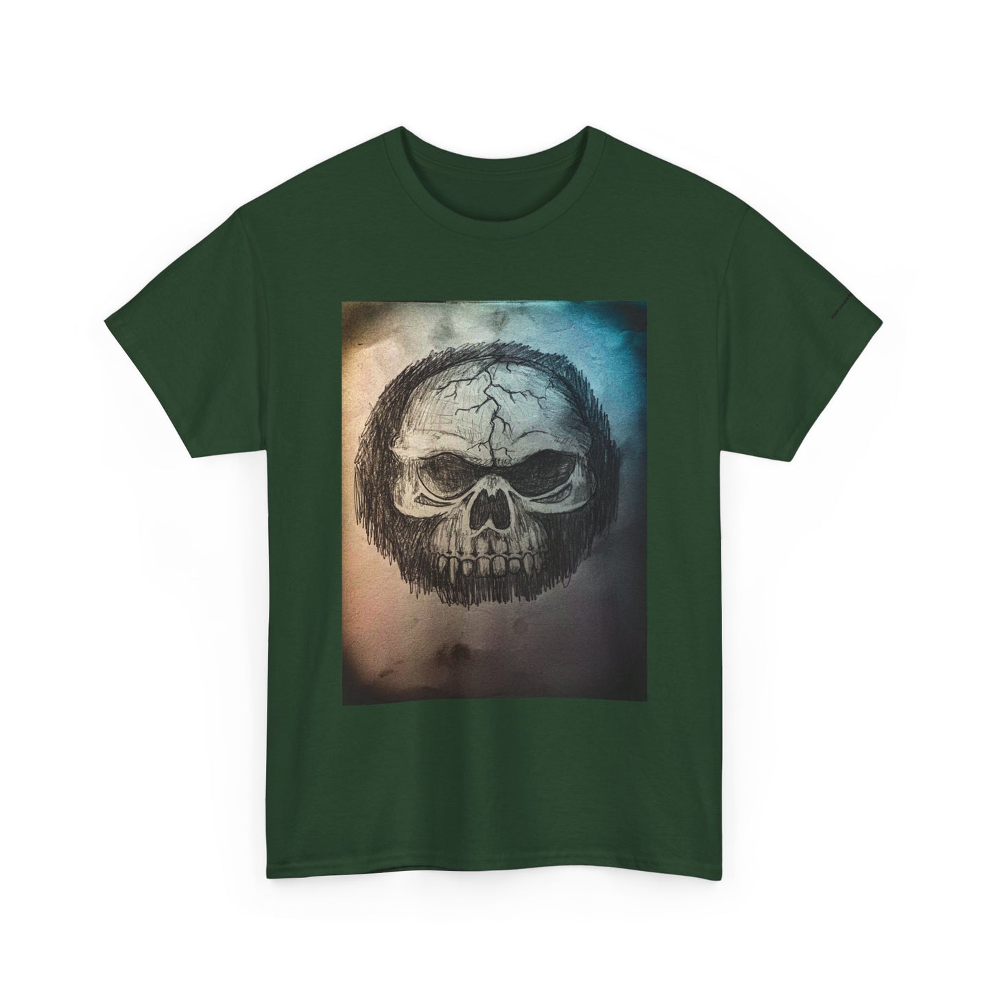 Skull Tee - Feathered Skull Hazy Border Design