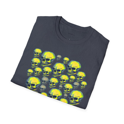 Neon Skull Cluster T-Shirt — Retro Grunge Graphic Tee for Halloween & Streetwear