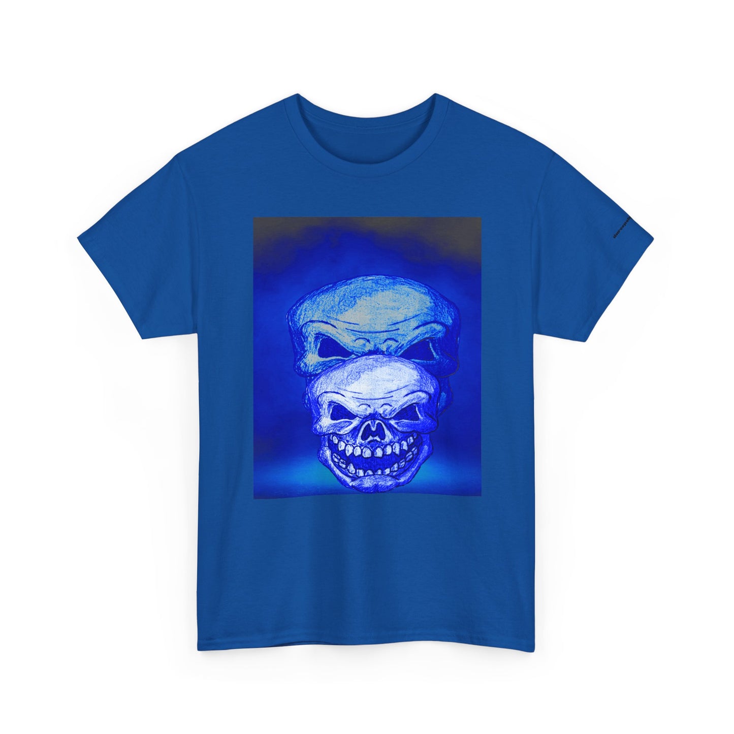 Skull Double Exposure Tee — Neon Blue Horror Graphic T-Shirt