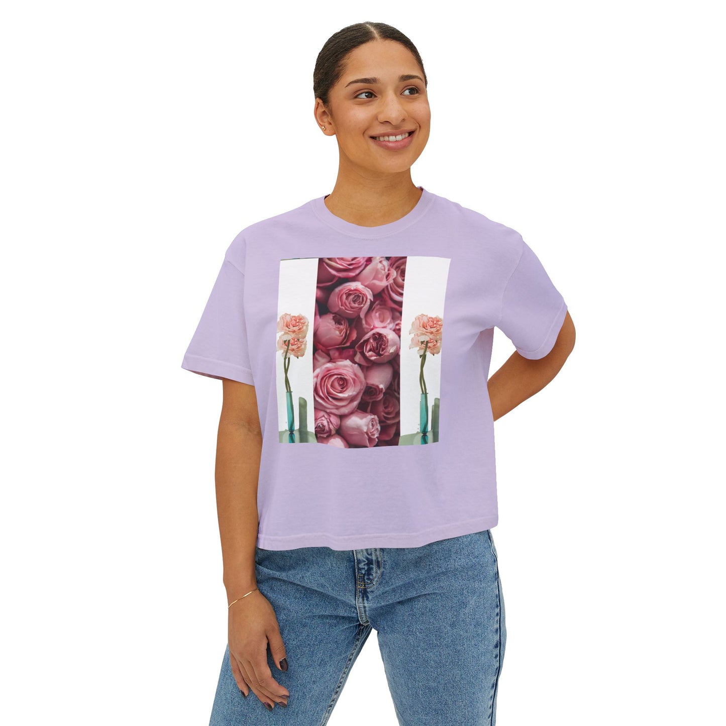 ROSE COLUMNS Women's Boxy Tee, Perfect for Spring, Casual Wear, Gift for Her, Everyday Chic, Comfort Fashion