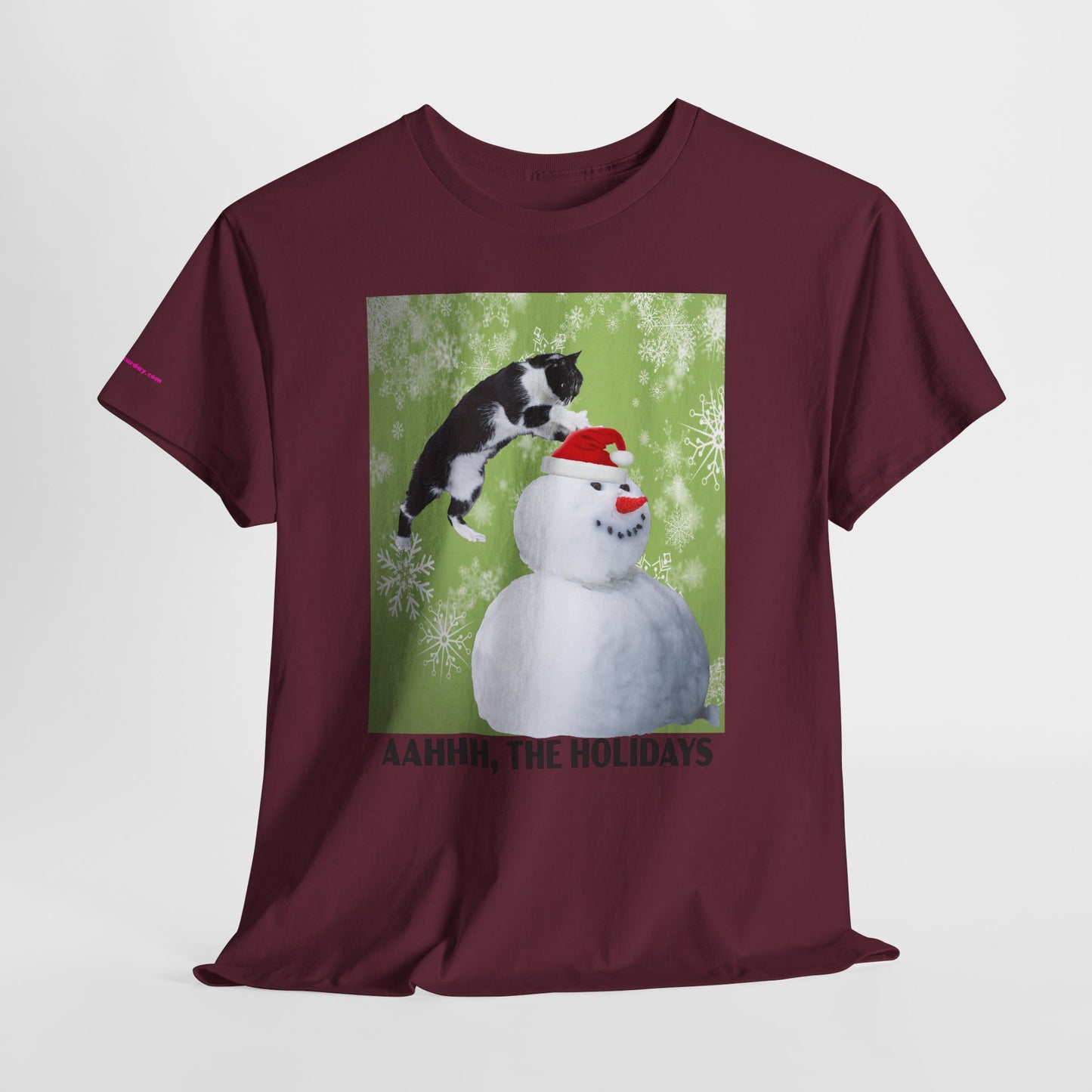 Holiday Cat T‑Shirt – “Aahhh, The Holidays” Funny Snowman Cat Tee