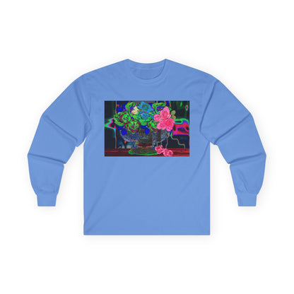 Vibrant Hybrid Floral Long Sleeve Tee, Artistic Apparel, Gift for Flower Lovers, Unique Graphic Tee, Colorful Fashion Statement, Perfect for Spring