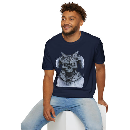 Edgy Graphic Tee: Unisex Softstyle T-Shirt with Skull Design, Art Lover Gift, Halloween Costume, Casual Wear, Unique Artwork Apparel