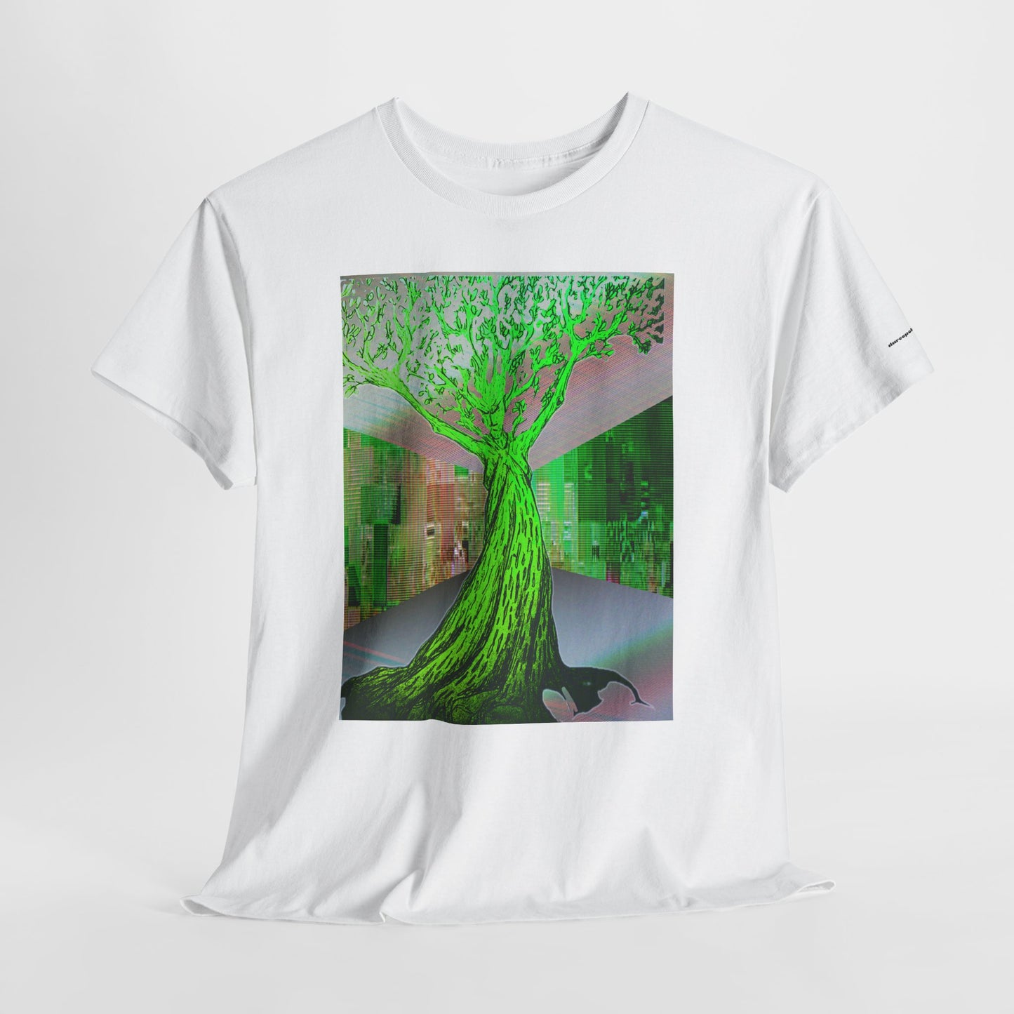 Green Neon Tree Graphic Tee – Surreal Nature Art T-Shirt