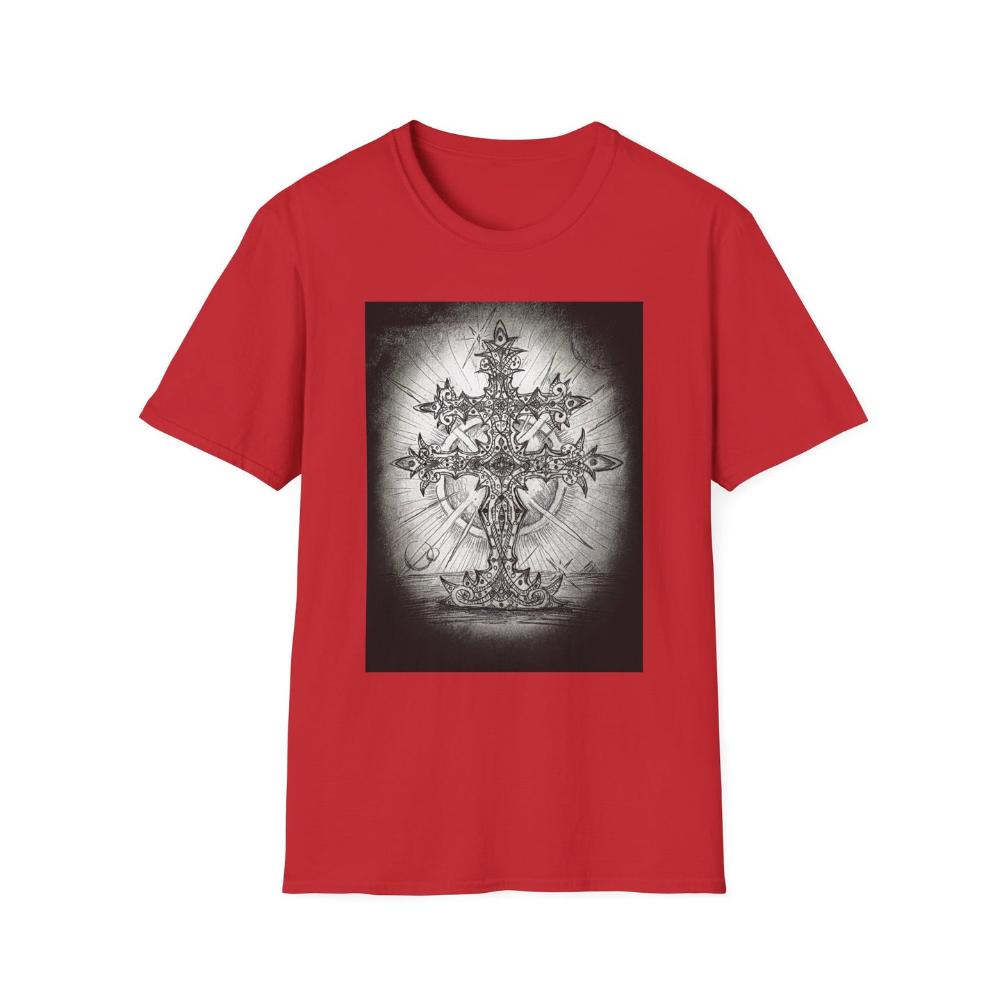 Celtic Cross Graphic Tee, Unisex Softstyle T-Shirt, Spiritual Cross Design Shirt, Casual Wear, Gift for Him/Her