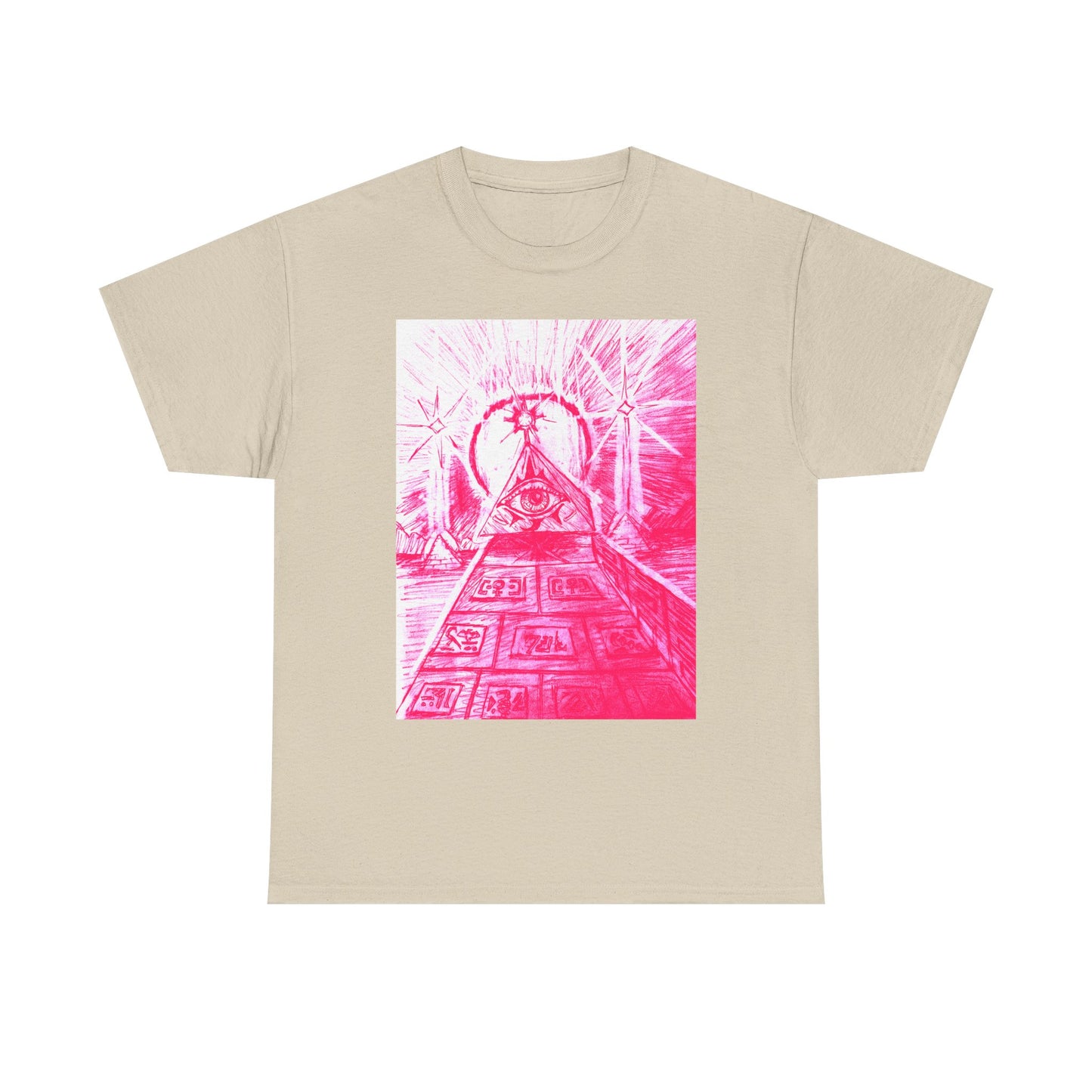 Pink Pyramid Eye Vibrant Artistic Unisex Heavy Cotton Tee | Creative Graphic Tee for Art Lovers, Casual Wear, Gifts, Festival Apparel, Statement Shirt