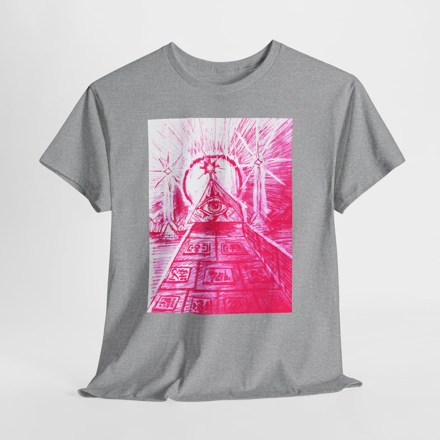 Pink Pyramid Eye Vibrant Artistic Unisex Heavy Cotton Tee | Creative Graphic Tee for Art Lovers, Casual Wear, Gifts, Festival Apparel, Statement Shirt