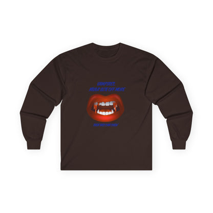 Vampire Humor Long Sleeve Tee, Unisex Halloween T-Shirt, Spooky Party, Funny Gift, Graphic Tee for Vampire Lovers, Casual Wear
