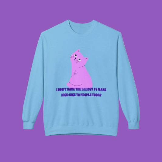 Cat Energy Sweatshirt, Cozy Unisex Crewneck, Funny Cat Lover Gift, Relaxed Fit Pullover, Perfect for Cat Lovers and Introverts
