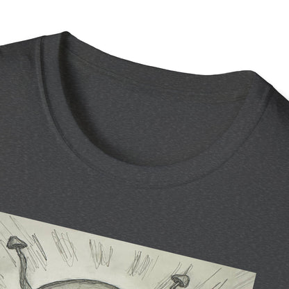 Alien Sketch B & W Unisex Softstyle T-Shirt, Casual Graphic Tee, Sci-Fi Lover Apparel, Unique Gift for UFO Enthusiasts, Everyday Wear