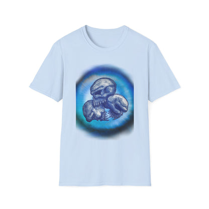 Eerie Triple Skull Circle Unisex T-Shirt - Hand Drawn Design by Chris Cleveland