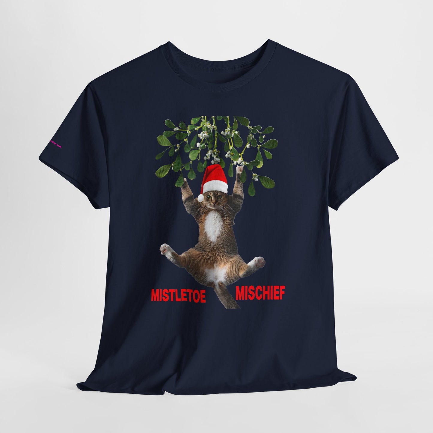 Christmas Cat & Mistletoe Tee — "Mistletoe Mischief" Holiday T-Shirt