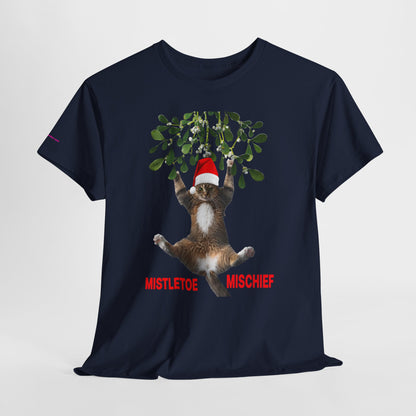 Christmas Cat & Mistletoe Tee — "Mistletoe Mischief" Holiday T-Shirt