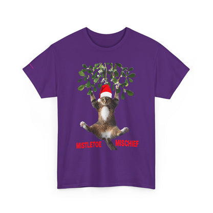 Christmas Cat & Mistletoe Tee — "Mistletoe Mischief" Holiday T-Shirt