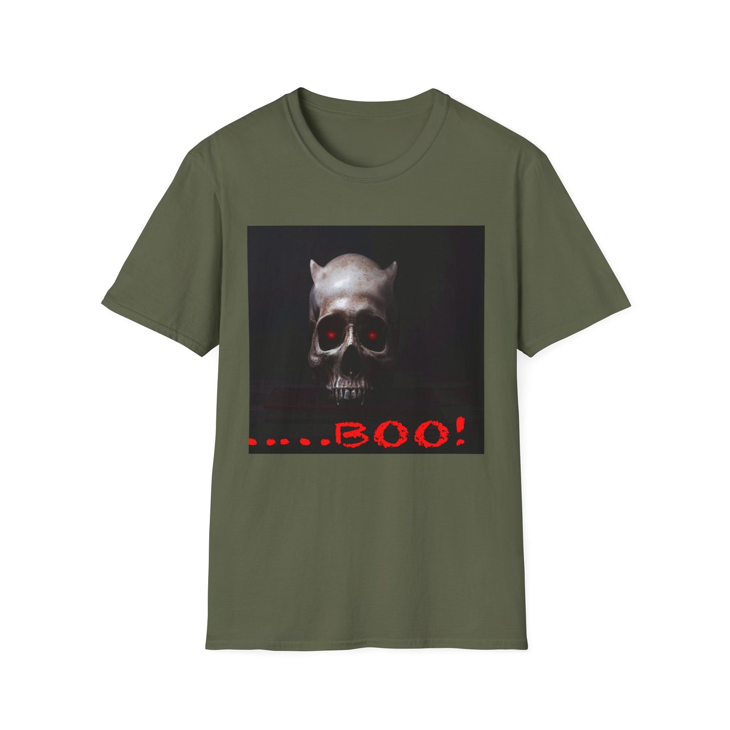 Spooky Skull BOO Halloween Tee, Unisex Softstyle T-Shirt, Halloween Apparel, Casual Ghost Shirt, October Fun Wear, Boo T-Shirt