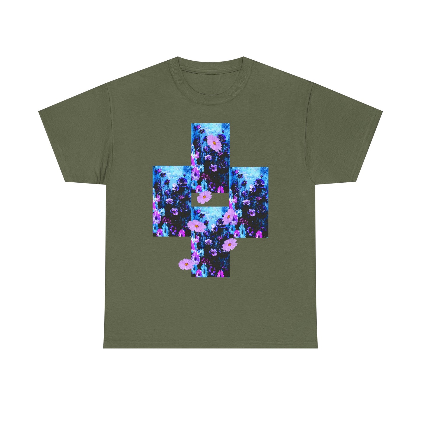 Floral Blue Cross T-Shirt — Vintage Indie Floral Graphic Tee