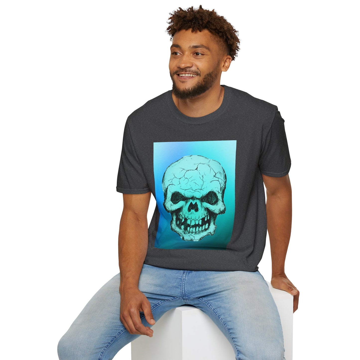 Skull Graphic  Bright Colored Unisex Softstyle T-Shirt, Edgy Tee, Casual Wear, Festival Apparel, Gift for Horror Fans, Halloween Clothing