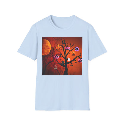 Halloween Pumpkin Tree T-Shirt, Unisex Softstyle Tee for Halloween, Spooky Vibes, Autumn Fashion, Fall Celebration Shirt