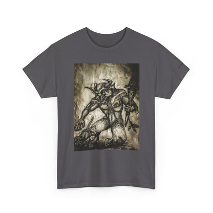 Black and White Mystical  Design Bull andCat Unisex Tee
