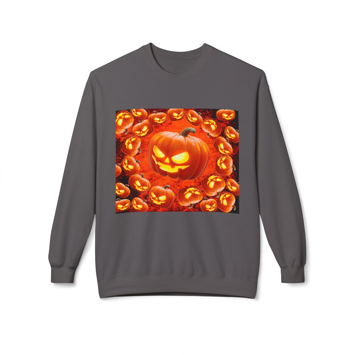 Halloween Pumpkin Planet Crewneck Sweatshirt, Cozy Unisex Fleece, Fall Fashion, Spooky Vibes, Seasonal Sweatshirt, Perfect for Autumn