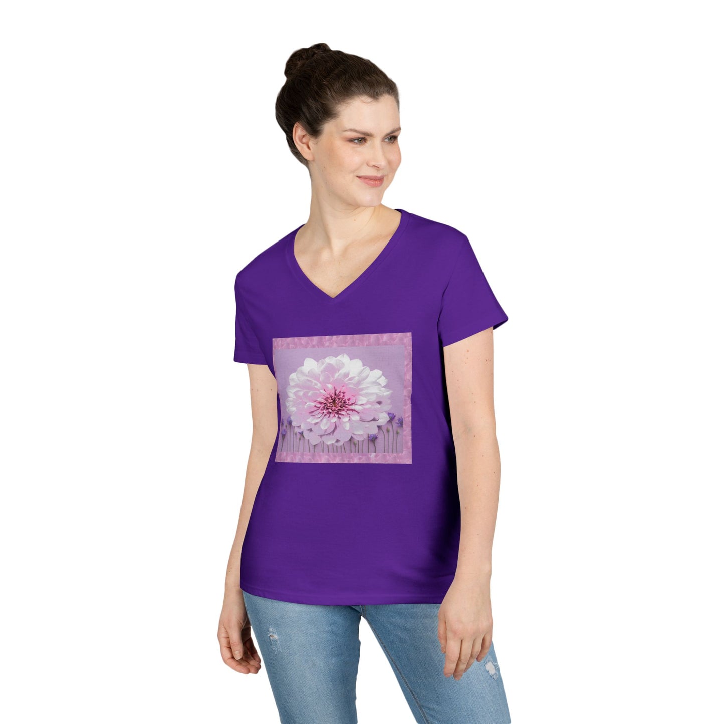 Floral V-Neck Tee — 'Sophie's Saturday' Pink Blossom Graphic