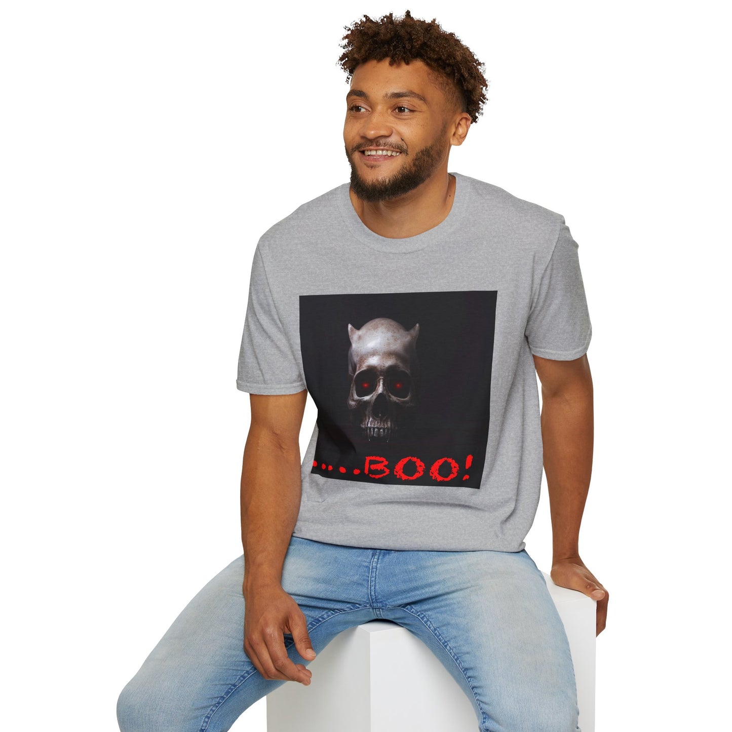 Spooky Skull BOO Halloween Tee, Unisex Softstyle T-Shirt, Halloween Apparel, Casual Ghost Shirt, October Fun Wear, Boo T-Shirt