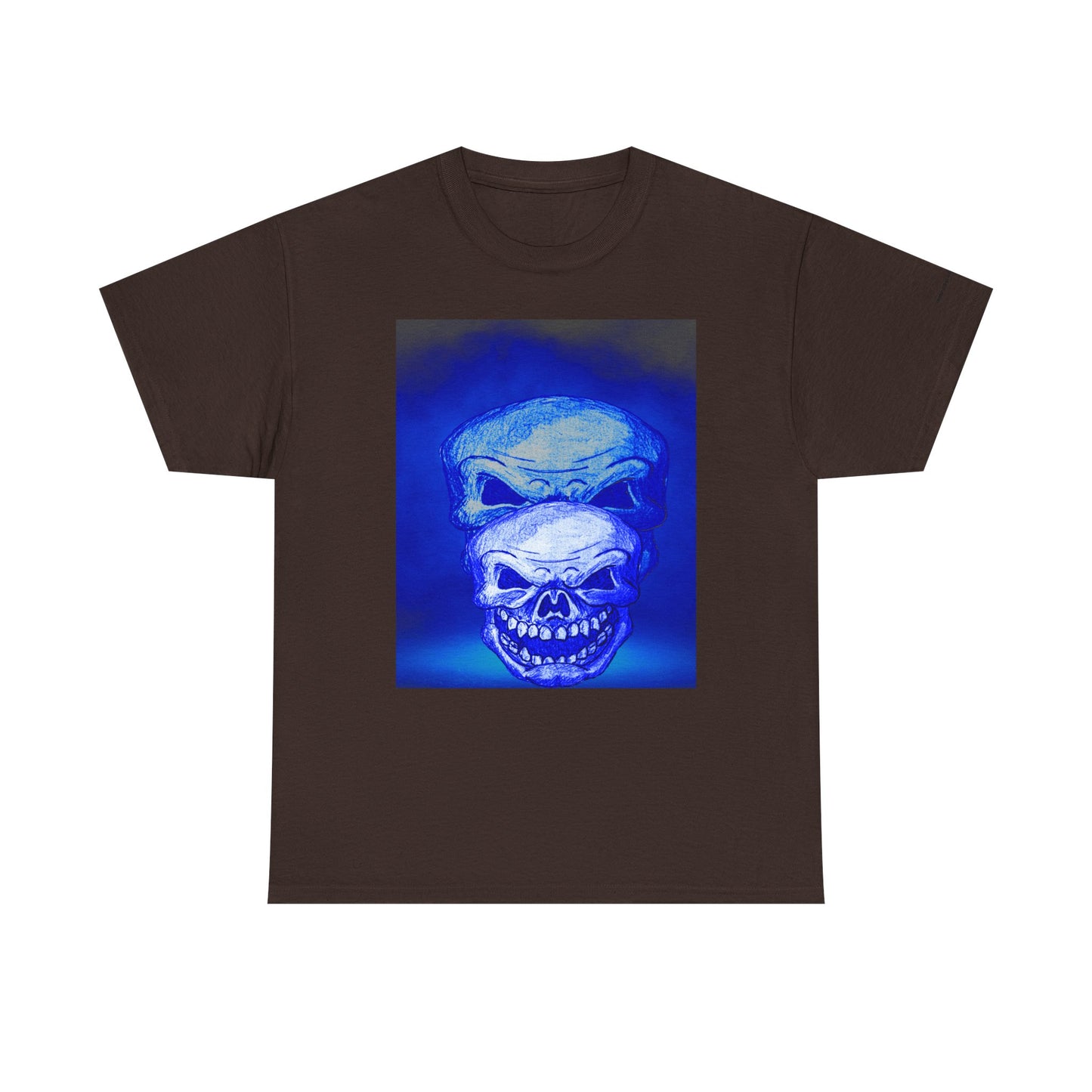 Skull Double Exposure Tee — Neon Blue Horror Graphic T-Shirt